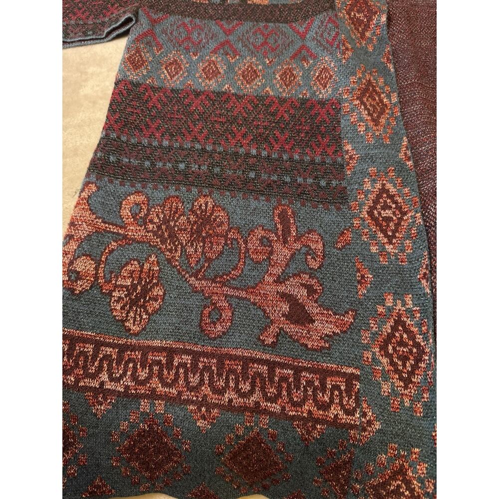 Chicos Duster Cardigan Sz 3 Multi Color Aztec Metallic Open Front Sweater jacket - Picture 2 of 9